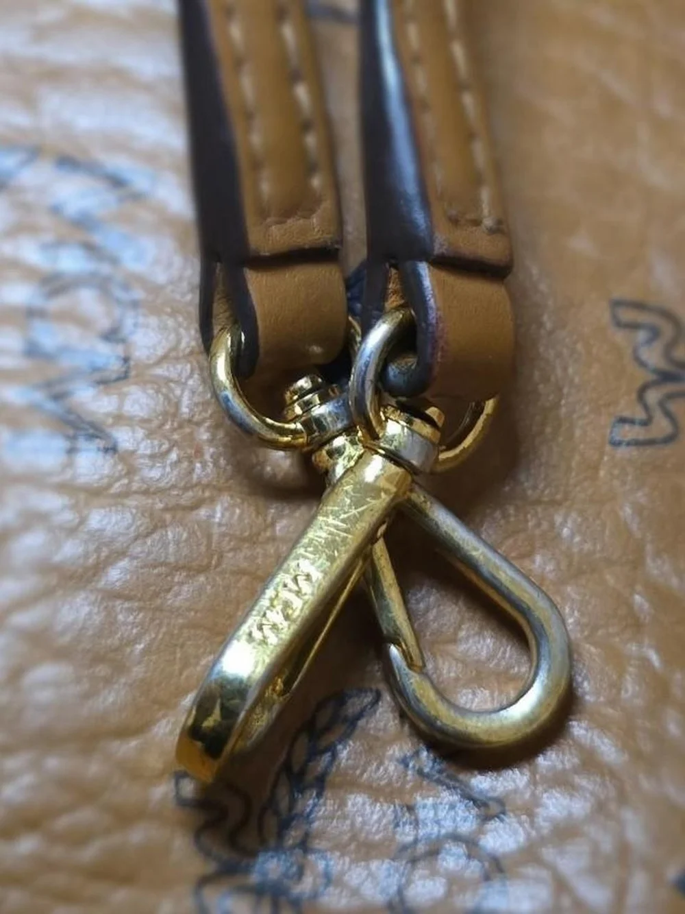 MCM Cognac Visetos Monogram Crossbody Bag with Gold Hardware